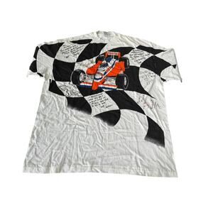 Vintage Hooters Racing T Shirt XXL Signed Graphic Checkered Flag Car Indy READ